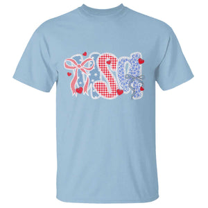 Funny USA Patriotic 4th of July Coquette Bow T Shirt TS11 Light Blue Print Your Wear