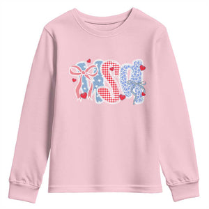 Funny USA Patriotic 4th of July Coquette Bow Youth Sweatshirt TS11 Light Pink Print Your Wear