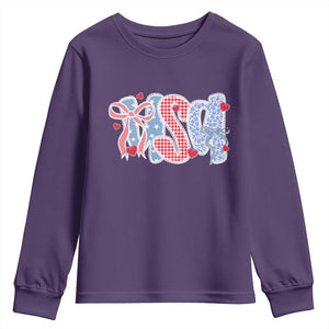 Funny USA Patriotic 4th of July Coquette Bow Youth Sweatshirt TS11 Purple Print Your Wear