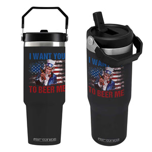 Funny Uncle Sam Flip Straw Tumbler I Want You To Beer Me American Flag TS11 One Size: 30 oz Black Print Your Wear