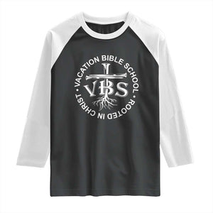 Funny VBS Vacation Bible School Rooted In Christ Raglan Shirt TS11 Black White Print Your Wear