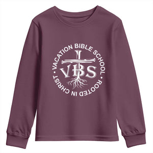 Funny VBS Vacation Bible School Rooted In Christ Youth Sweatshirt TS11 Maroon Print Your Wear