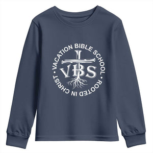 Funny VBS Vacation Bible School Rooted In Christ Youth Sweatshirt TS11 Navy Print Your Wear