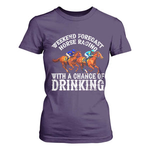 Funny Weekend Forecast Horse Racing With A Chance Of Drinking T Shirt For Women TS11 Purple Print Your Wear