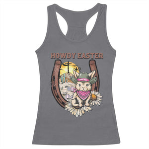 Funny Western Easter Day Racerback Tank Top Howdy Easter Country Cowboy Bunny Horseshoe TS11 Charcoal Print Your Wear