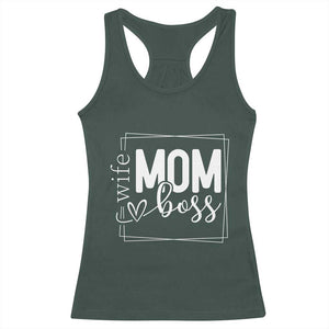 Funny Wife Mom Boss Racerback Tank Top Motherhood Mother's Day TS11 Dark Forest Green Print Your Wear