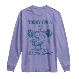 Funny Workout Silly Goose Long Sleeve Shirt Today I'm A Serious Goose Lifting Weights Gym TS02 Violet Print Your Wear