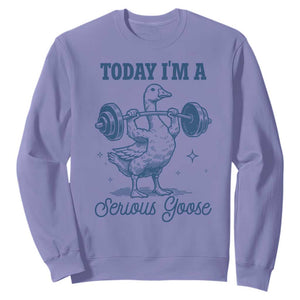 Funny Workout Silly Goose Sweatshirt Today I'm A Serious Goose Lifting Weights Gym TS02 Violet Print Your Wear