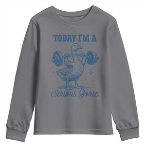 Funny Workout Silly Goose Youth Sweatshirt Today I'm A Serious Goose Lifting Weights Gym TS02 Charcoal Print Your Wear