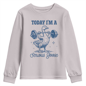 Funny Workout Silly Goose Youth Sweatshirt Today I'm A Serious Goose Lifting Weights Gym TS02 Ice Gray Print Your Wear