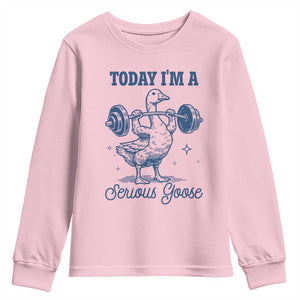 Funny Workout Silly Goose Youth Sweatshirt Today I'm A Serious Goose Lifting Weights Gym TS02 Light Pink Print Your Wear