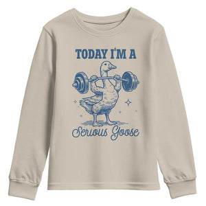 Funny Workout Silly Goose Youth Sweatshirt Today I'm A Serious Goose Lifting Weights Gym TS02 Sand Print Your Wear
