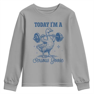 Funny Workout Silly Goose Youth Sweatshirt Today I'm A Serious Goose Lifting Weights Gym TS02 Sport Gray Print Your Wear