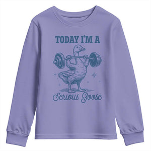 Funny Workout Silly Goose Youth Sweatshirt Today I'm A Serious Goose Lifting Weights Gym TS02 Violet Print Your Wear