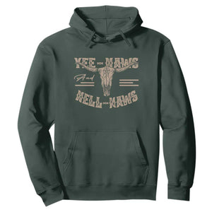 Funny Yee Haws And Hell Naws Hoodie Western Country Cowboy Longhorn Skull TS11 Dark Forest Green Print Your Wear