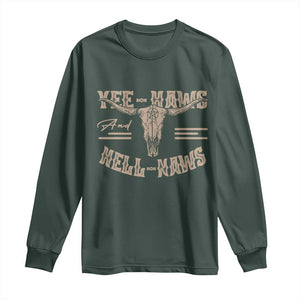 Funny Yee Haws And Hell Naws Long Sleeve Shirt Western Country Cowboy Longhorn Skull TS11 Dark Forest Green Print Your Wear