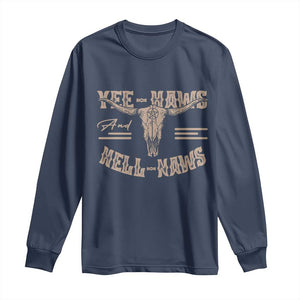 Funny Yee Haws And Hell Naws Long Sleeve Shirt Western Country Cowboy Longhorn Skull TS11 Navy Print Your Wear