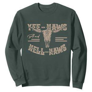 Funny Yee Haws And Hell Naws Sweatshirt Western Country Cowboy Longhorn Skull TS11 Dark Forest Green Print Your Wear