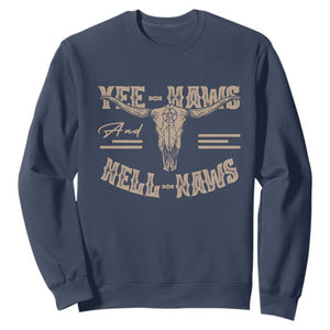 Funny Yee Haws And Hell Naws Sweatshirt Western Country Cowboy Longhorn Skull TS11 Navy Print Your Wear