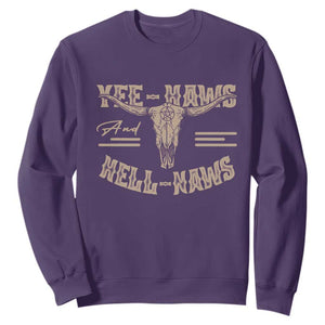 Funny Yee Haws And Hell Naws Sweatshirt Western Country Cowboy Longhorn Skull TS11 Purple Print Your Wear
