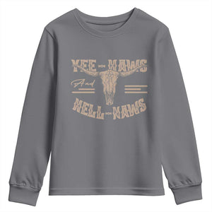 Funny Yee Haws And Hell Naws Youth Sweatshirt Western Country Cowboy Longhorn Skull TS11 Charcoal Print Your Wear