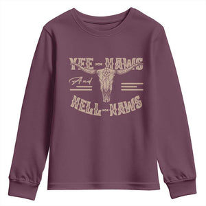 Funny Yee Haws And Hell Naws Youth Sweatshirt Western Country Cowboy Longhorn Skull TS11 Maroon Print Your Wear