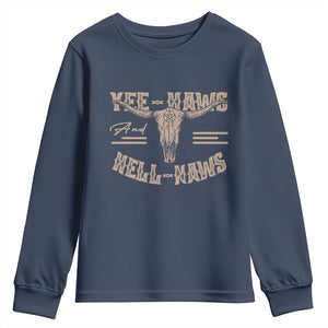Funny Yee Haws And Hell Naws Youth Sweatshirt Western Country Cowboy Longhorn Skull TS11 Navy Print Your Wear