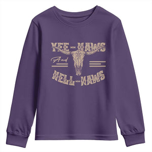 Funny Yee Haws And Hell Naws Youth Sweatshirt Western Country Cowboy Longhorn Skull TS11 Purple Print Your Wear