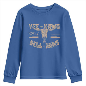 Funny Yee Haws And Hell Naws Youth Sweatshirt Western Country Cowboy Longhorn Skull TS11 Royal Blue Print Your Wear