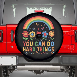 Funny You Can Do Hard Things Spare Tire Cover Motivational Quote Flowers Rainbow TS11 Black Print Your Wear