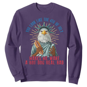 Funny You Look Like The 4th Of July Makes Me Want A Hot Dog Real Bad Sweatshirt Eagle Statue Of Liberty TS11 Purple Print Your Wear