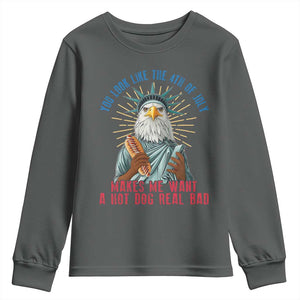Funny You Look Like The 4th Of July Makes Me Want A Hot Dog Real Bad Youth Sweatshirt Eagle Statue Of Liberty TS11 Dark Heather Print Your Wear