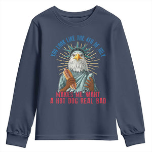 Funny You Look Like The 4th Of July Makes Me Want A Hot Dog Real Bad Youth Sweatshirt Eagle Statue Of Liberty TS11 Navy Print Your Wear