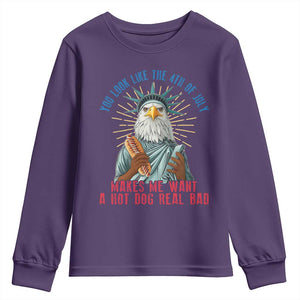 Funny You Look Like The 4th Of July Makes Me Want A Hot Dog Real Bad Youth Sweatshirt Eagle Statue Of Liberty TS11 Purple Print Your Wear