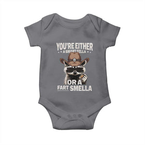 Funny You're Either A Smart Fella Or A Fart Smella Baby Onesie Cowboy Racoon TS11 Charcoal Print Your Wear
