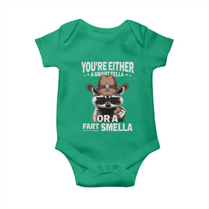 Funny You're Either A Smart Fella Or A Fart Smella Baby Onesie Cowboy Racoon TS11 Irish Green Print Your Wear