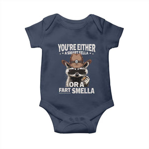 Funny You're Either A Smart Fella Or A Fart Smella Baby Onesie Cowboy Racoon TS11 Navy Print Your Wear