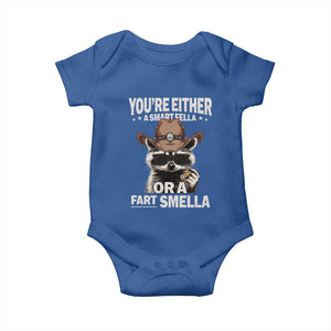 Funny You're Either A Smart Fella Or A Fart Smella Baby Onesie Cowboy Racoon TS11 Royal Blue Print Your Wear