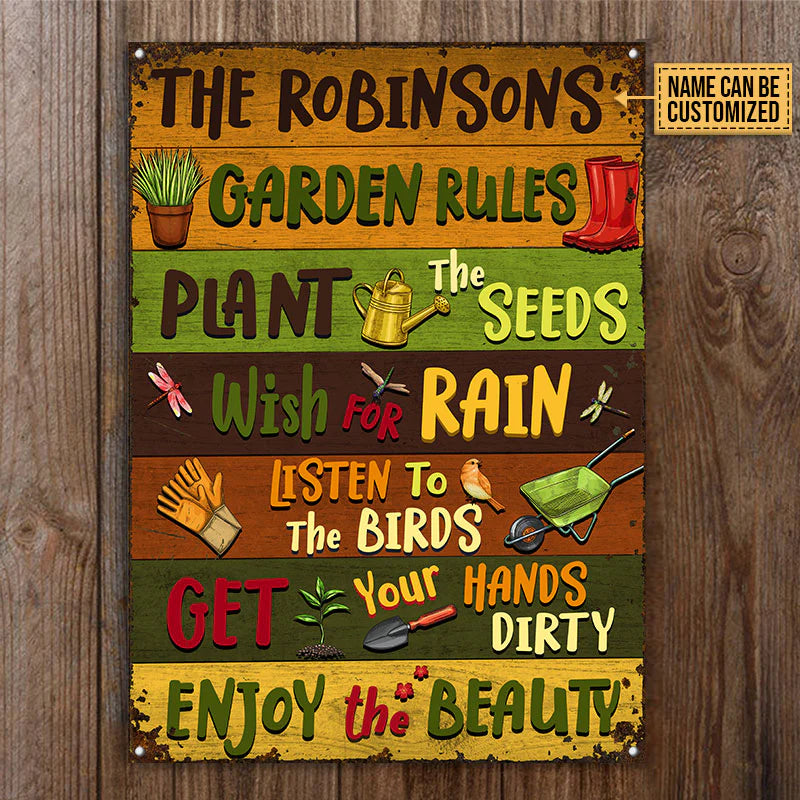 Personalized Metal Sign Gardening Garden Rules CTM One Size 24x18 inch (60.96x45.72 cm) Custom - Printyourwear