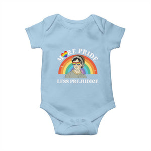 Gay Pride Baby Onesie More Pride Less Prejudice LGBT Pride Month TS02 Light Blue Print Your Wear