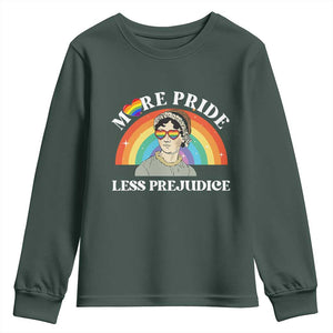 Gay Pride Youth Sweatshirt More Pride Less Prejudice LGBT Pride Month TS02 Dark Forest Green Print Your Wear
