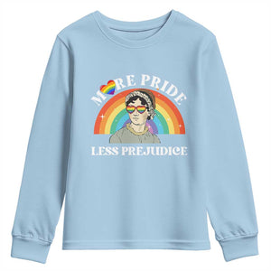 Gay Pride Youth Sweatshirt More Pride Less Prejudice LGBT Pride Month TS02 Light Blue Print Your Wear