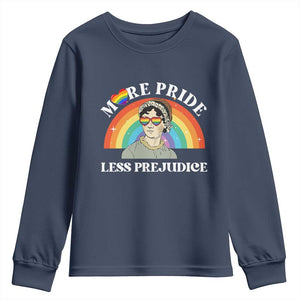 Gay Pride Youth Sweatshirt More Pride Less Prejudice LGBT Pride Month TS02 Navy Print Your Wear