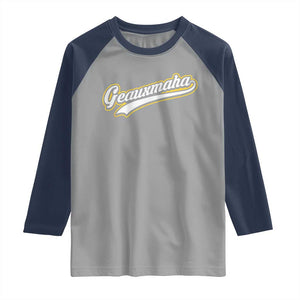 Geauxmaha Vintage Throwback Design Raglan Shirt Purple and Gold Baseball Fan TS02 Sport Gray Navy Print Your Wear