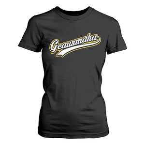 Geauxmaha Vintage Throwback Design T Shirt For Women Purple and Gold Baseball Fan TS02 Black Print Your Wear