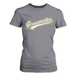 Geauxmaha Vintage Throwback Design T Shirt For Women Purple and Gold Baseball Fan TS02 Charcoal Print Your Wear