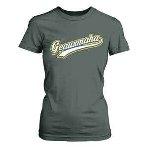 Geauxmaha Vintage Throwback Design T Shirt For Women Purple and Gold Baseball Fan TS02 Dark Forest Green Print Your Wear