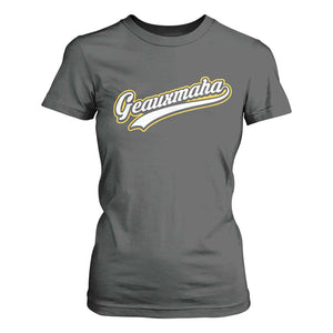 Geauxmaha Vintage Throwback Design T Shirt For Women Purple and Gold Baseball Fan TS02 Dark Heather Print Your Wear