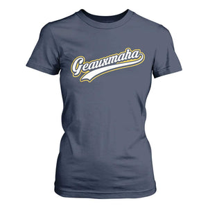 Geauxmaha Vintage Throwback Design T Shirt For Women Purple and Gold Baseball Fan TS02 Navy Print Your Wear