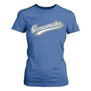 Geauxmaha Vintage Throwback Design T Shirt For Women Purple and Gold Baseball Fan TS02 Royal Blue Print Your Wear